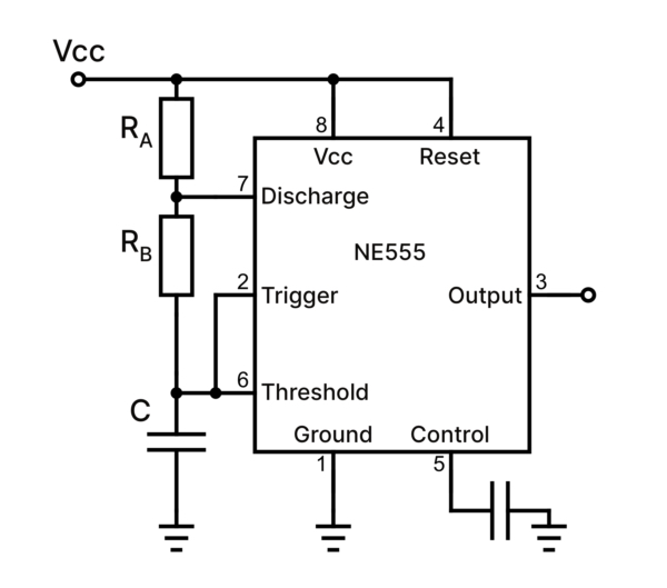 The NE555-based multivibrator circuit