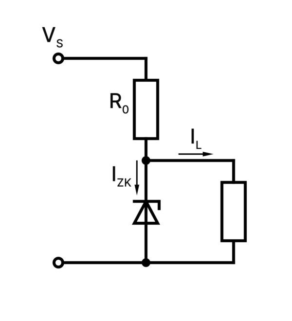 Diagram of a parametric voltage stabilizer on a zener diode